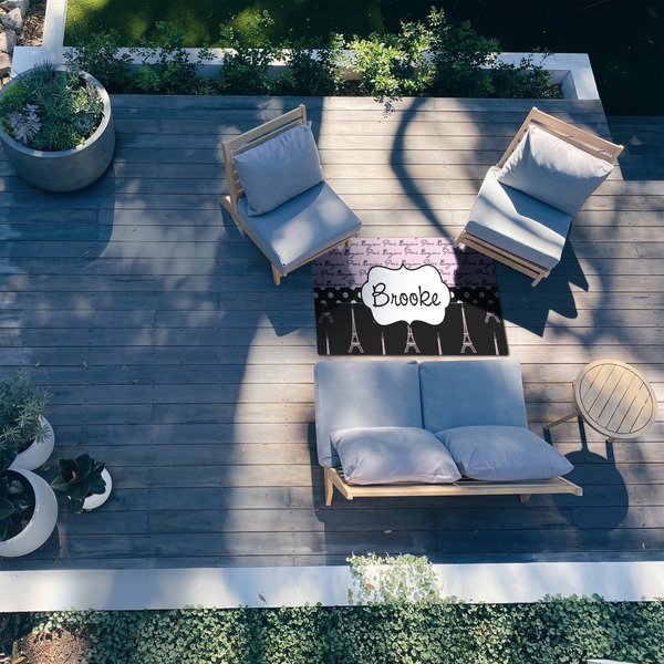 Paris Bonjour and Eiffel Tower 3'x5' Patio Rug - In Context