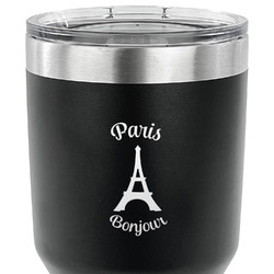Paris Bonjour and Eiffel Tower 30 oz Stainless Steel Tumbler - Black - Double Sided (Personalized)