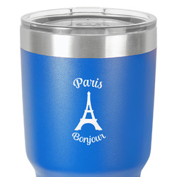Paris Bonjour and Eiffel Tower 30 oz Stainless Steel Tumbler - Royal Blue - Double-Sided (Personalized)