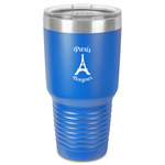 Paris Bonjour and Eiffel Tower 30 oz Stainless Steel Tumbler - Royal Blue - Single-Sided (Personalized)