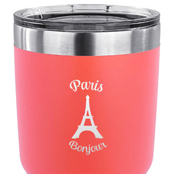 Paris Bonjour and Eiffel Tower 30 oz Stainless Steel Tumbler - Coral - Double Sided (Personalized)