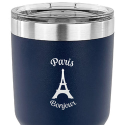 Paris Bonjour and Eiffel Tower 30 oz Stainless Steel Tumbler - Navy - Single Sided (Personalized)