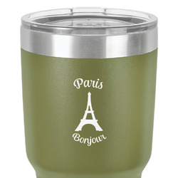 Paris Bonjour and Eiffel Tower 30 oz Stainless Steel Tumbler - Olive - Double-Sided (Personalized)