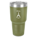 Paris Bonjour and Eiffel Tower 30 oz Stainless Steel Tumbler - Olive - Single-Sided (Personalized)