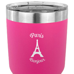Paris Bonjour and Eiffel Tower 30 oz Stainless Steel Tumbler - Pink - Double Sided (Personalized)