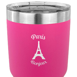 Paris Bonjour and Eiffel Tower 30 oz Stainless Steel Tumbler - Pink - Single Sided (Personalized)