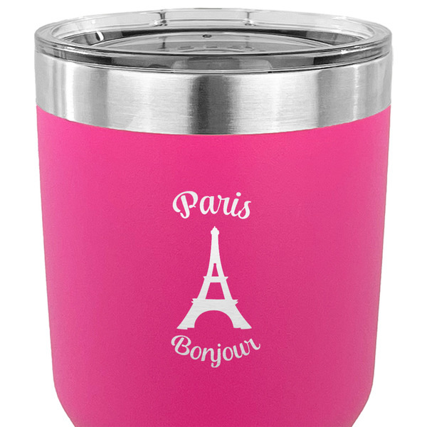 Paris Bonjour and Eiffel Tower 30 oz Stainless Steel Ringneck Tumbler - Pink - CLOSE UP