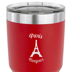Paris Bonjour and Eiffel Tower 30 oz Stainless Steel Tumbler - Red - Double Sided (Personalized)