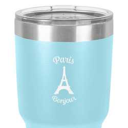 Paris Bonjour and Eiffel Tower 30 oz Stainless Steel Tumbler - Teal - Single-Sided (Personalized)