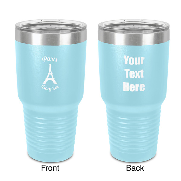 Custom Paris Bonjour and Eiffel Tower 30 oz Stainless Steel Tumbler - Teal - Double-Sided (Personalized)