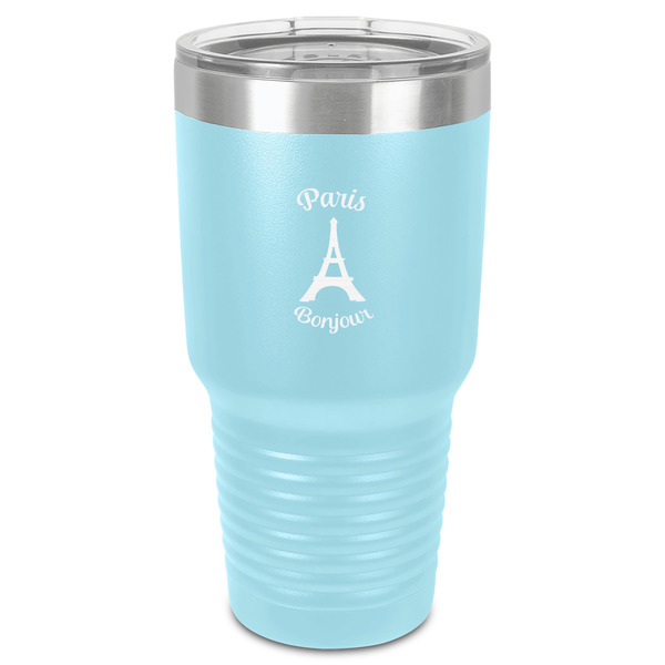 Custom Paris Bonjour and Eiffel Tower 30 oz Stainless Steel Tumbler - Teal - Single-Sided (Personalized)