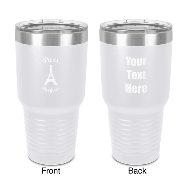 Custom Paris Bonjour and Eiffel Tower 30 oz Stainless Steel Tumbler - White - Double-Sided (Personalized)