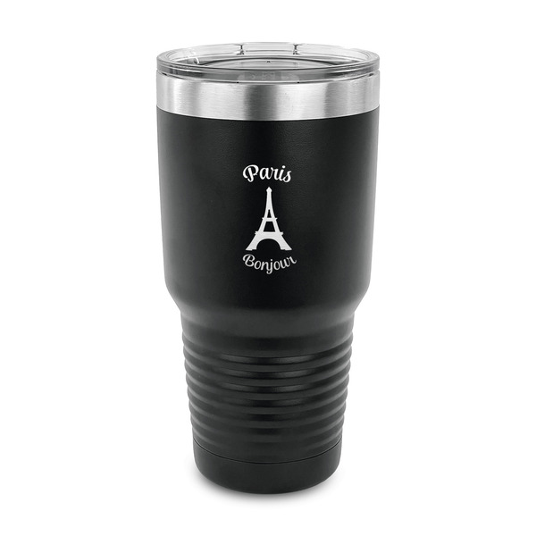Custom Paris Bonjour and Eiffel Tower 30 oz Stainless Steel Tumbler - Black - Single Sided (Personalized)