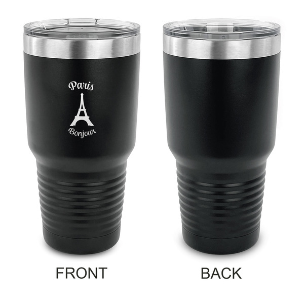 Paris Bonjour and Eiffel Tower 30 oz Stainless Steel Ringneck Tumblers - Black - Single Sided - APPROVAL