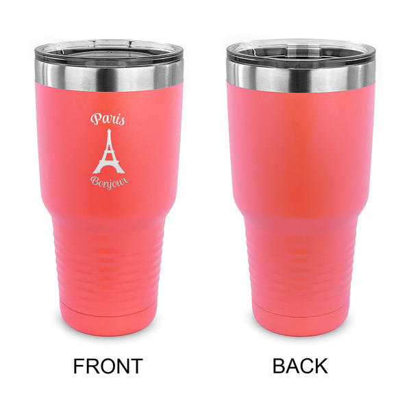 Paris Bonjour and Eiffel Tower 30 oz Stainless Steel Ringneck Tumblers - Coral - Single Sided - APPROVAL