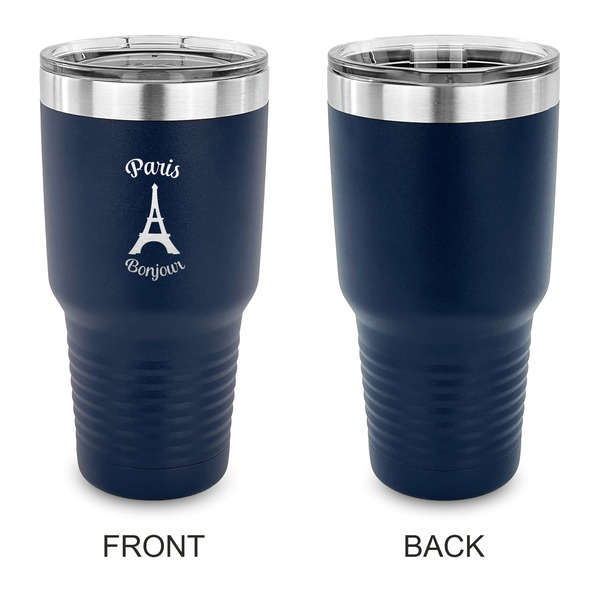 Paris Bonjour and Eiffel Tower 30 oz Stainless Steel Ringneck Tumblers - Navy - Single Sided - APPROVAL