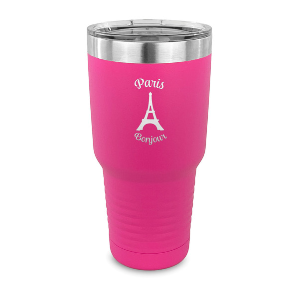 Paris Bonjour and Eiffel Tower 30 oz Stainless Steel Ringneck Tumblers - Pink - FRONT