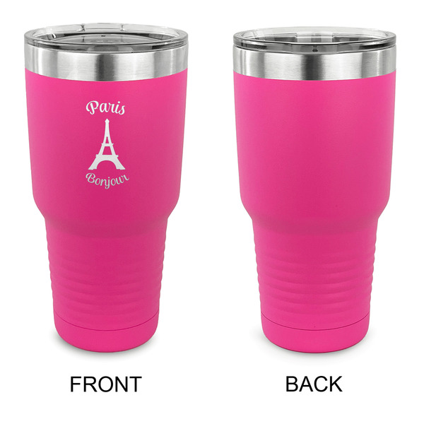 Paris Bonjour and Eiffel Tower 30 oz Stainless Steel Ringneck Tumblers - Pink - Single Sided - APPROVAL