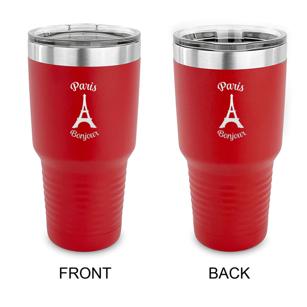 Custom Paris Bonjour and Eiffel Tower 30 oz Stainless Steel Tumbler - Red - Double Sided (Personalized)