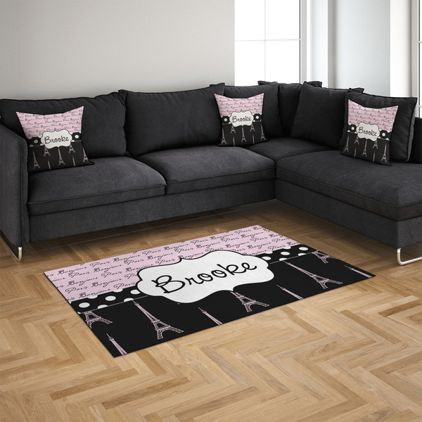 Paris Bonjour and Eiffel Tower 4'x6' Indoor Area Rugs - IN CONTEXT