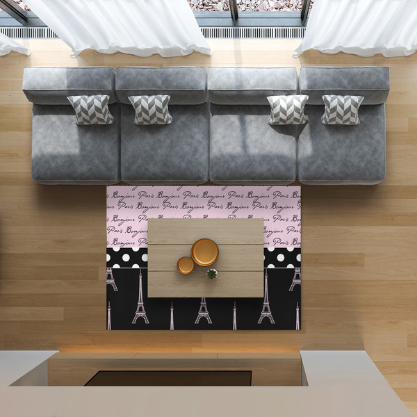 Paris Bonjour and Eiffel Tower 5'x7' Indoor Area Rugs - IN CONTEXT