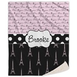 Paris Bonjour and Eiffel Tower Sherpa Throw Blanket (Personalized)