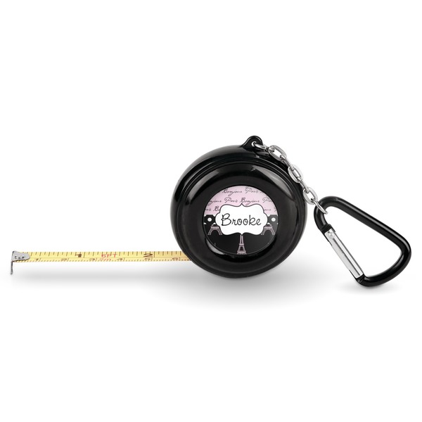 Custom Paris Bonjour and Eiffel Tower Pocket Tape Measure - 6 Ft w/ Carabiner Clip (Personalized)