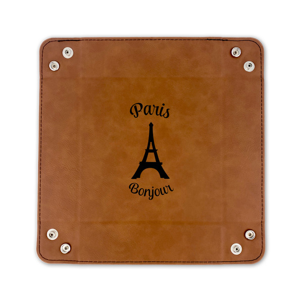 Paris Bonjour and Eiffel Tower 6" x 6" Leatherette Snap Up Tray - FLAT FRONT