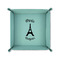 Paris Bonjour and Eiffel Tower 6" x 6" Teal Leatherette Snap Up Tray - FOLDED UP