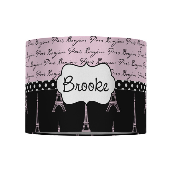 Paris Bonjour and Eiffel Tower 8" Drum Lampshade - FRONT (Fabric)