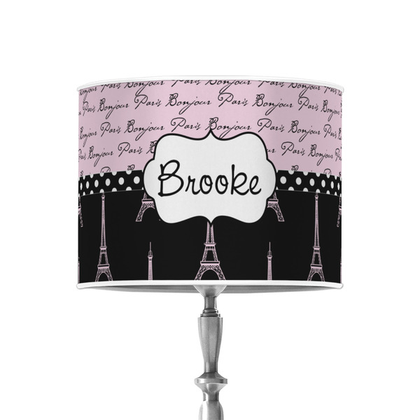 Custom Paris Bonjour and Eiffel Tower 8" Drum Lamp Shade - Poly-film (Personalized)