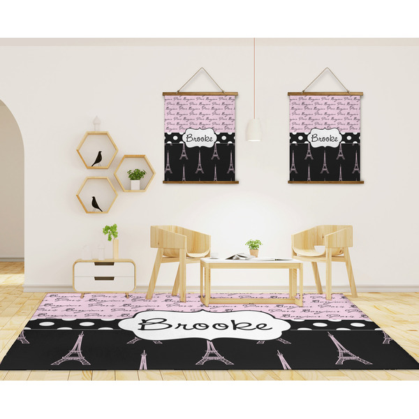 Paris Bonjour and Eiffel Tower 8'x10' Indoor Area Rugs - IN CONTEXT