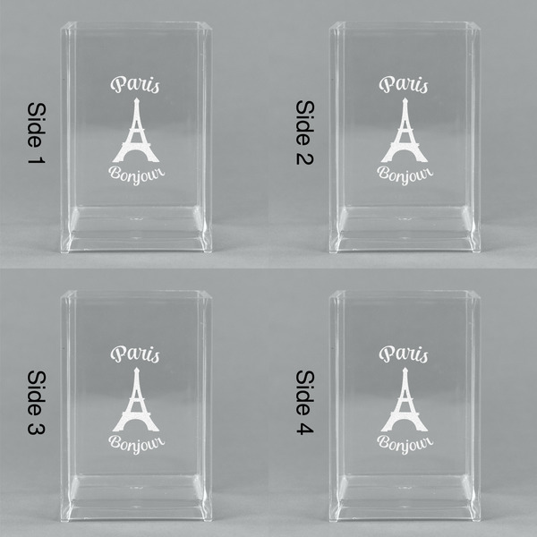Paris Bonjour and Eiffel Tower Acrylic Pen Holder - All Sides