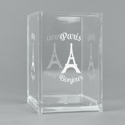 Paris Bonjour and Eiffel Tower Acrylic Pen Holder (Personalized)