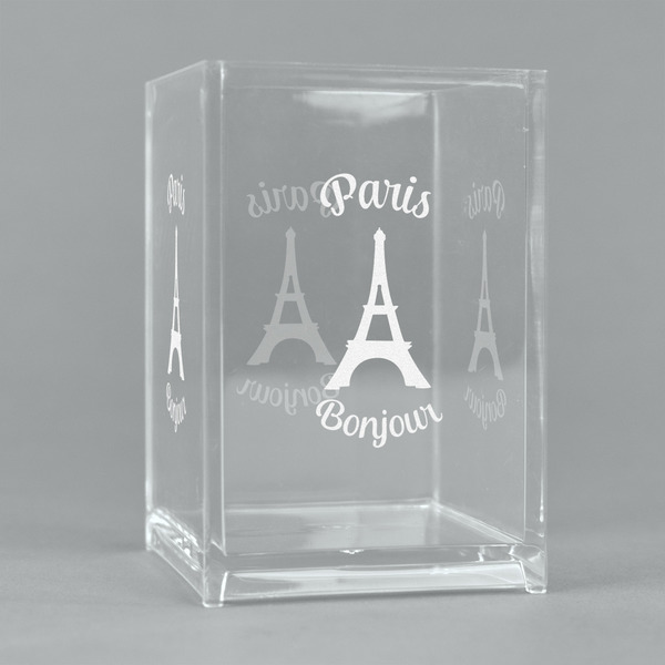 Custom Paris Bonjour and Eiffel Tower Acrylic Pen Holder (Personalized)
