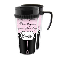 Paris Bonjour and Eiffel Tower Acrylic Travel Mugs (Personalized)