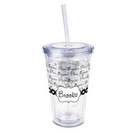 Paris Bonjour and Eiffel Tower 16oz Double Wall Acrylic Tumbler with Lid & Straw - Full Print (Personalized)