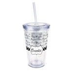 Paris Bonjour and Eiffel Tower 16oz Double Wall Acrylic Tumbler with Lid & Straw - Full Print (Personalized)