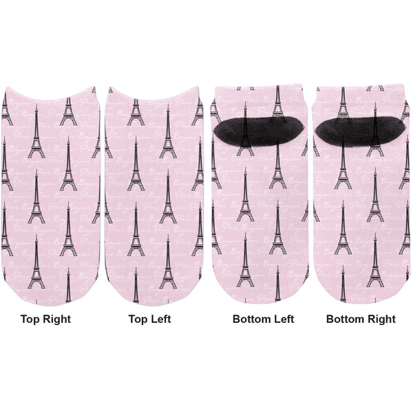 Paris Bonjour and Eiffel Tower Adult Ankle Socks - Double Pair - Front and Back - Apvl