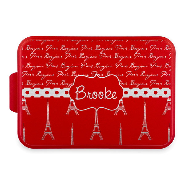 Custom Paris Bonjour and Eiffel Tower Aluminum Baking Pan with Red Lid (Personalized)