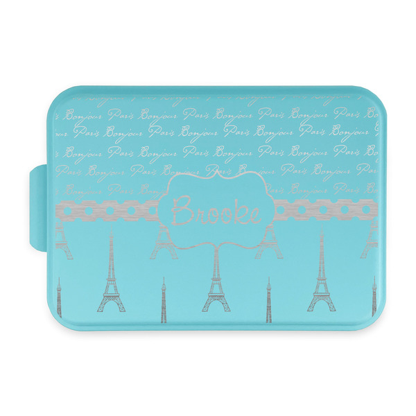 Custom Paris Bonjour and Eiffel Tower Aluminum Baking Pan with Teal Lid (Personalized)
