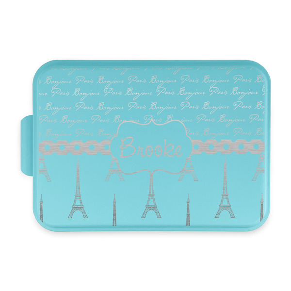 Custom Paris Bonjour and Eiffel Tower Aluminum Baking Pan with Teal Lid (Personalized)
