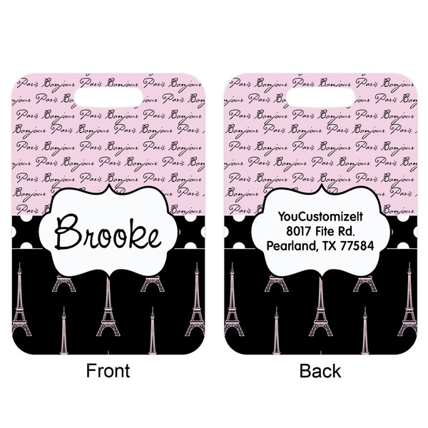 Paris Bonjour and Eiffel Tower Aluminum Luggage Tag (Front + Back)
