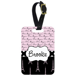 Paris Bonjour and Eiffel Tower Metal Luggage Tag w/ Name or Text
