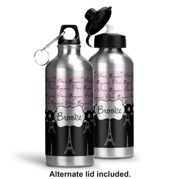Paris Bonjour and Eiffel Tower Aluminum Water Bottle - Alternate lid options