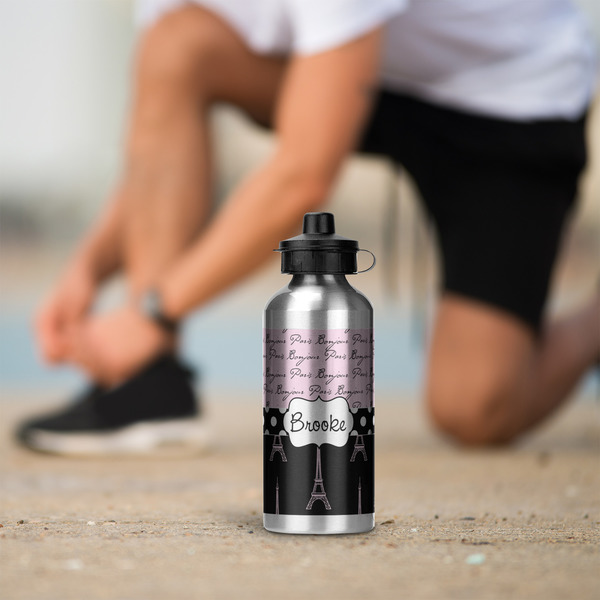 Paris Bonjour and Eiffel Tower Aluminum Water Bottle - Silver LIFESTYLE