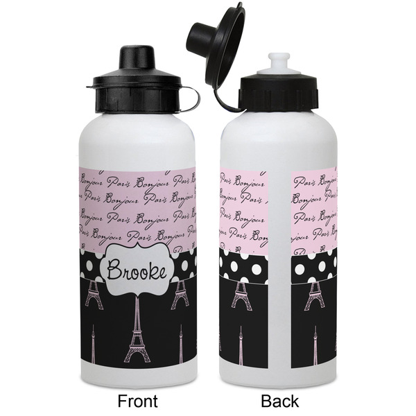 Paris Bonjour and Eiffel Tower Aluminum Water Bottle - White APPROVAL