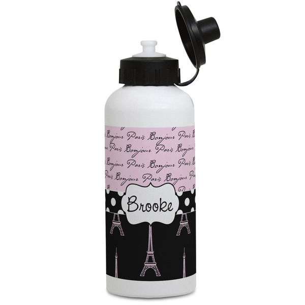 Custom Paris Bonjour and Eiffel Tower Water Bottles - Aluminum - 20 oz - White (Personalized)