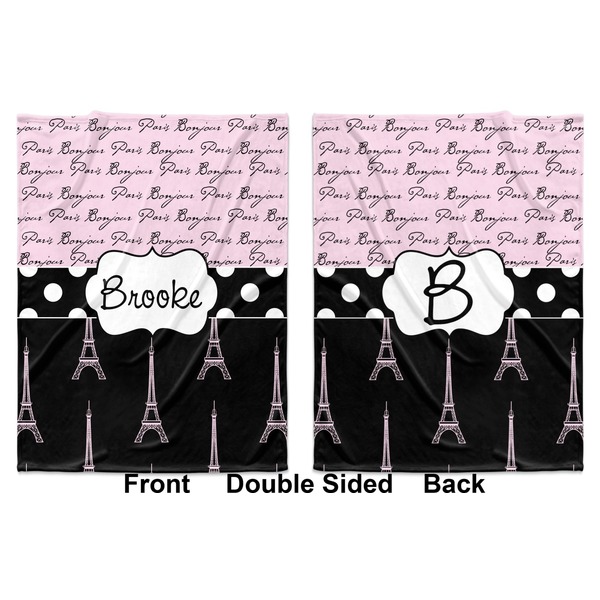 Paris Bonjour and Eiffel Tower Baby Blanket (Double Sided - Printed Front and Back)