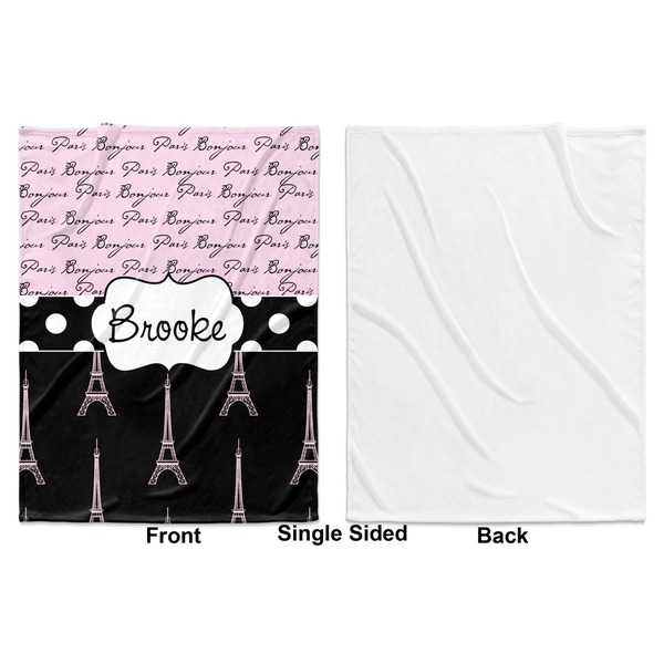 Paris Bonjour and Eiffel Tower Baby Blanket (Single Side - Printed Front, White Back)